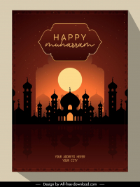muharram poster template silhouette symmetric islamic architectures