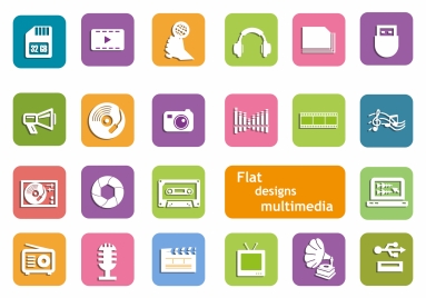 multimedia icons design in flat style