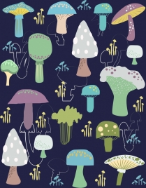 mushrooms background dark multicolored decoration