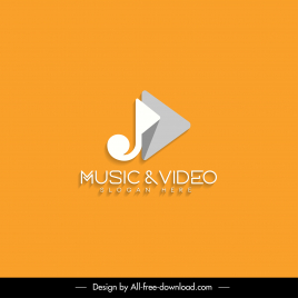 music and video logo template flat bright modern music note triangle sketch