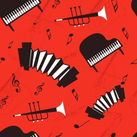 music background black red design acoustic instruments icons