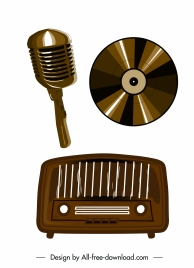 music instruments icons retro modern theme