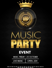 music party banner luxury royal style crown icon