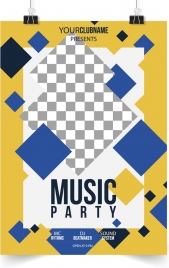 music party flyer template modern geometric checkered decor
