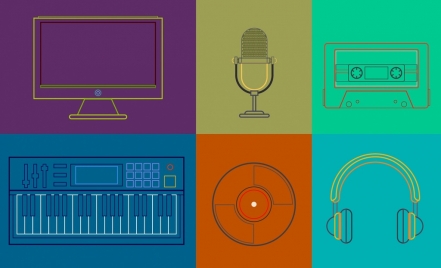 music recorder design elements flat colored sketch