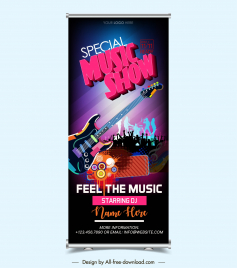 music show roll up banner template dynamic silhouette audience guitar decor