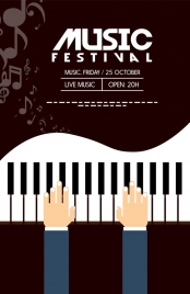 musical festival banner piano icon dark background