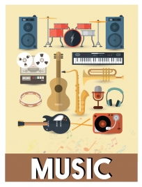 musical instruments vector design with colored flat style