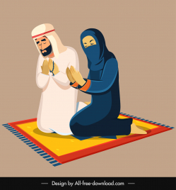 muslim icon people praying cartoon sketch