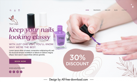 nail salon discount landing page template brush bottles hands dynamic