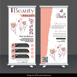 nail salon roll up banner template elegant flowers hand hearts decor