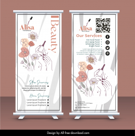 nail salon roll up banner template vertical handdrawn flowers decor