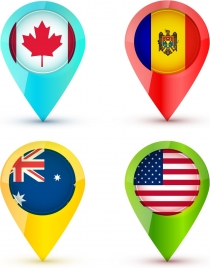 nation flag icons set colored droplet shapes isolation