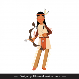 native american indian girl icon cute cartoon sketch
