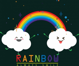 natural background cute stylized cloud colorful rainbow icons