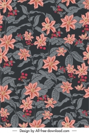 natural flowers pattern dark vintage sketch