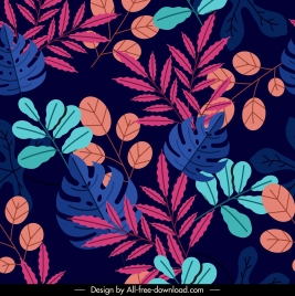 natural leaves pattern template colorful dark classical design