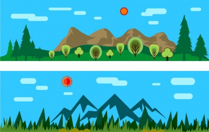 natural scenery background sets colored cartoon style