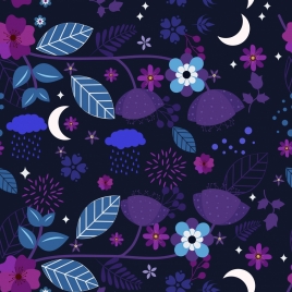 nature background crescent flower icons pattern dark violet