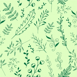 nature background leaves grass icons repeating style sketch