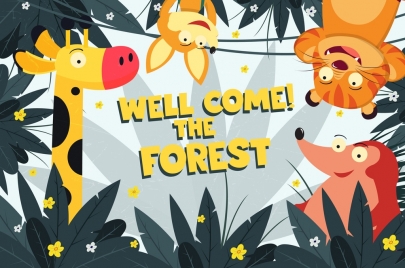 nature banner cute animal icons cartoon design