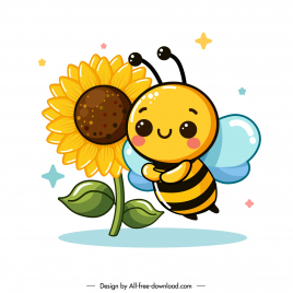 nature design elements cute bee  sunlower cartoon