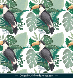 nature elements pattern repeating toucan leaves decor