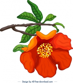 nature painting pomegranate flower branch icon classical design