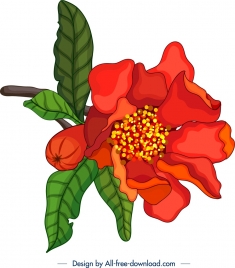 nature painting red pomegranate flower icon