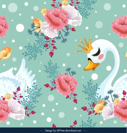 nature pattern flowers swan icons decor repeating design