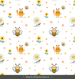 nature pattern template cute cartoon bees flowers hearts decor