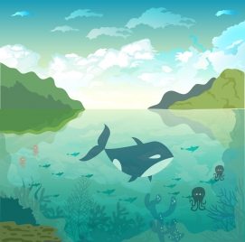 nature scene painting ocean species icons decor