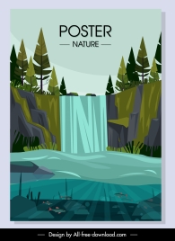 nature scenery poster cascade lake sketch colorful classic
