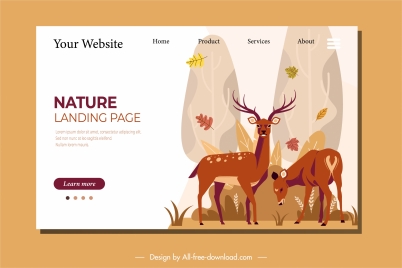 nature webpage template reindeers sketch classic cartoon design