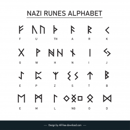 nazi runes alphabet style template flat black white shaped texts sketch