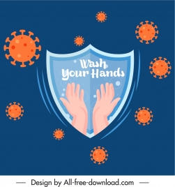 ncov epidemic banner shield hands viruses sketch