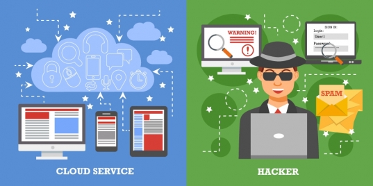 network security concept with cloud service and hacker