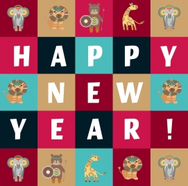 new year background animal icons isolation bohoh style