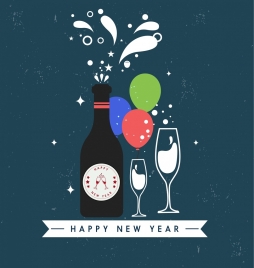 new year background wine bottle glass icons decor