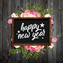 new year banner colorful roses decor blackboard icon