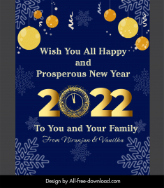 new year wishes banner snowflakes bauble balls clock decor