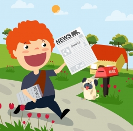 news advertising boy icon colored cartoon