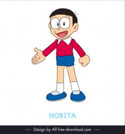 nobita character icon standing gesture cute cartoon sketch