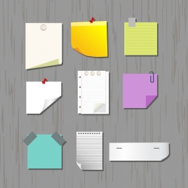 note paper icons sets various colored types decoration
