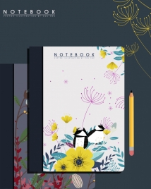notebook cover template nature theme flower bird decoration