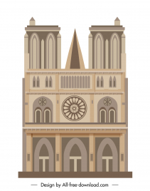 notre dame cathedral icon flat classical symmetric sketch