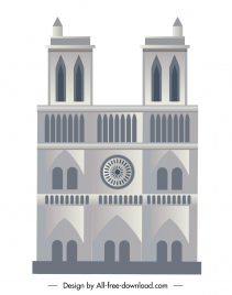 notre dame church icon flat geometric sketch classical symmetric design
