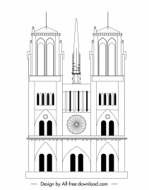 notre dame church template black white geometric symmetrical outline