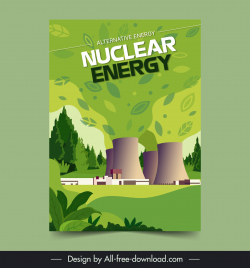nuclear power energy poster template chimney plant trees scene