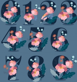 numbers icons flowers decoration